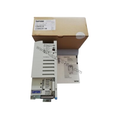 Figure 1: Front view of the Lenze E82EV402K4C industrial automation component showing its physical design and enclosure.