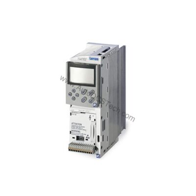 Figure 1: Front view of the Lenze E82EV552K4C200 industrial automation component showing its physical design and enclosure.