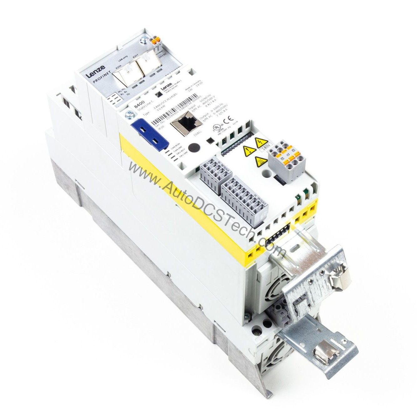 Figure 1: Front view of the Lenze E84AVSCE3024SBS industrial automation component showing its physical design and enclosure.