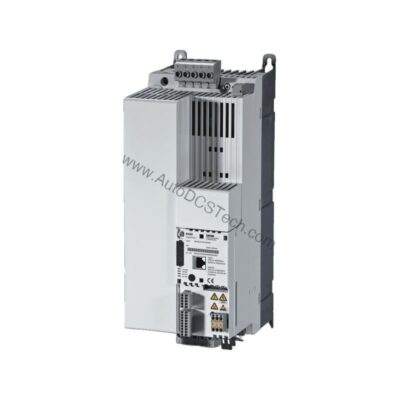 Figure 1: Front view of the Lenze E84AVSCE7524VX0 industrial automation component showing its physical design and enclosure.