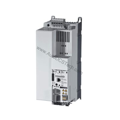 Figure 2: Technical layout and connection details for the Lenze E84AVSCE7524VX0 industrial automation component.
