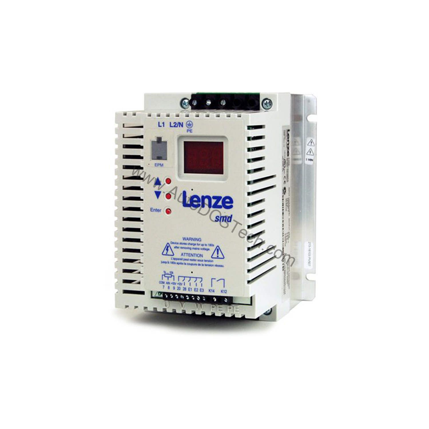 Figure 1: Front view of the Lenze ESMD152L4TXA industrial automation component showing its physical design and enclosure.