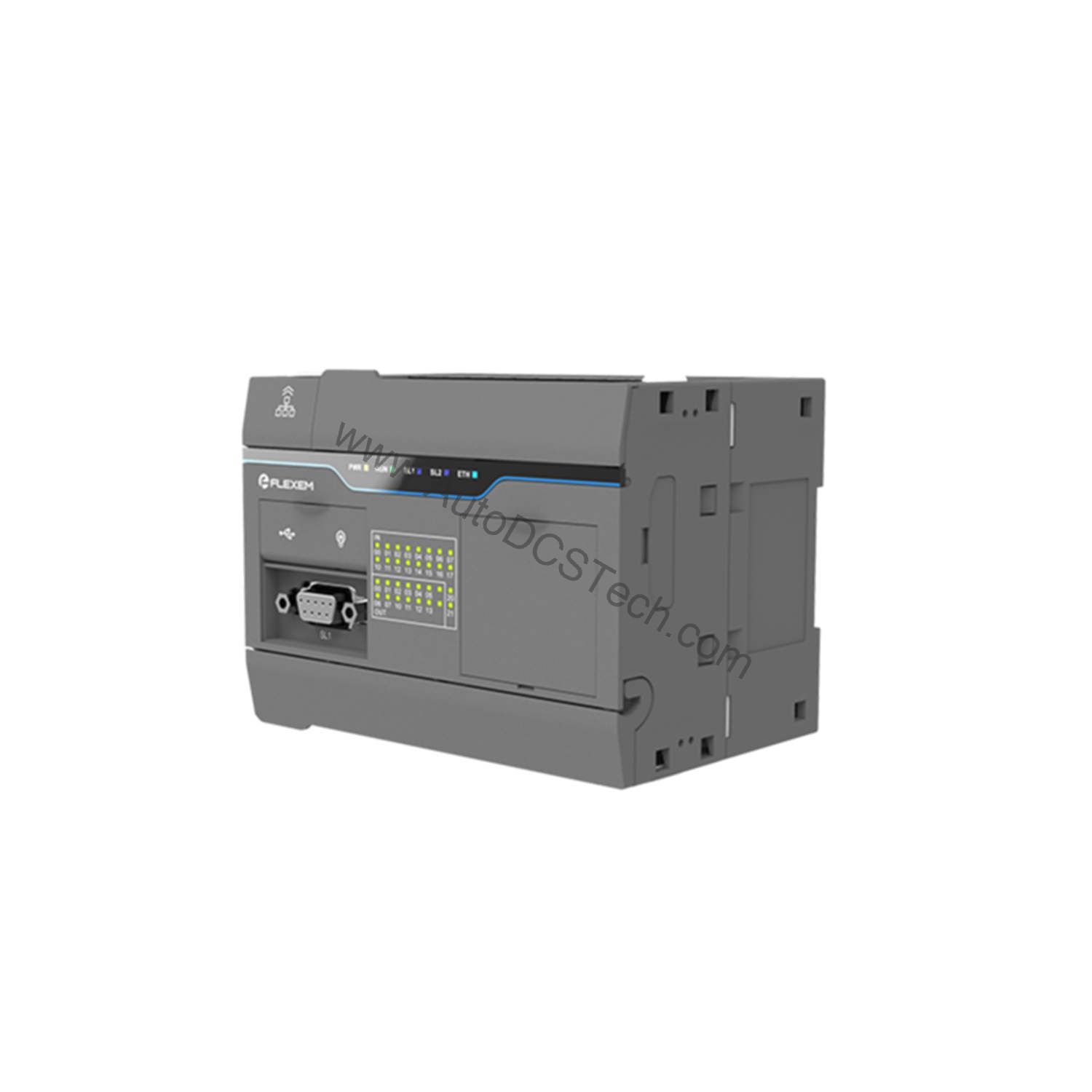 Figure 1: Front view of the Flexem FC5M-30MN-DC industrial automation component showing its physical design and enclosure.