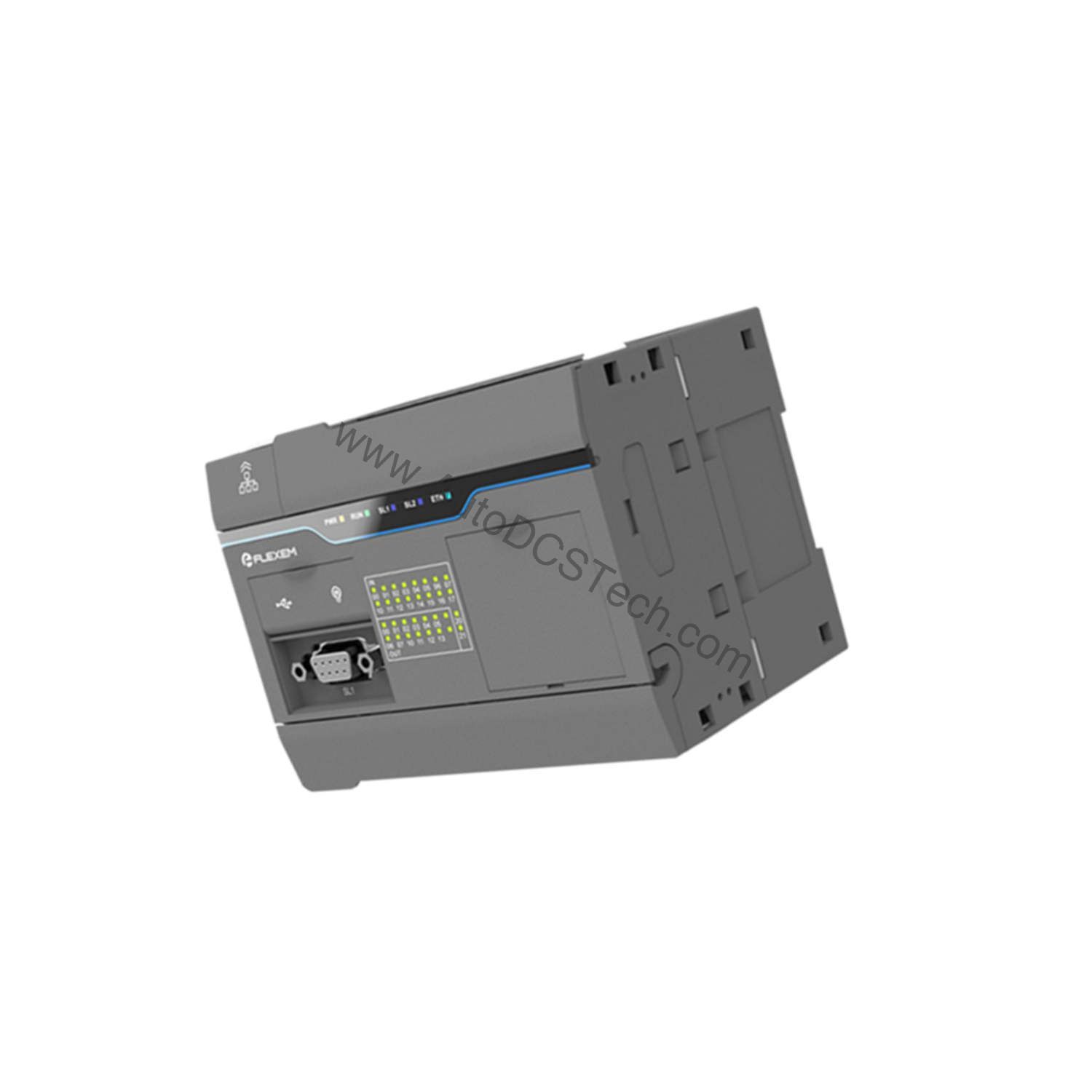Figure 2: Technical layout and connection details for the Flexem FC5M-30MP-DC industrial automation component.