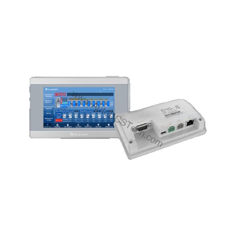 Figure 1: Front view of the Flexem FE7043WE industrial automation component showing its physical design and enclosure.