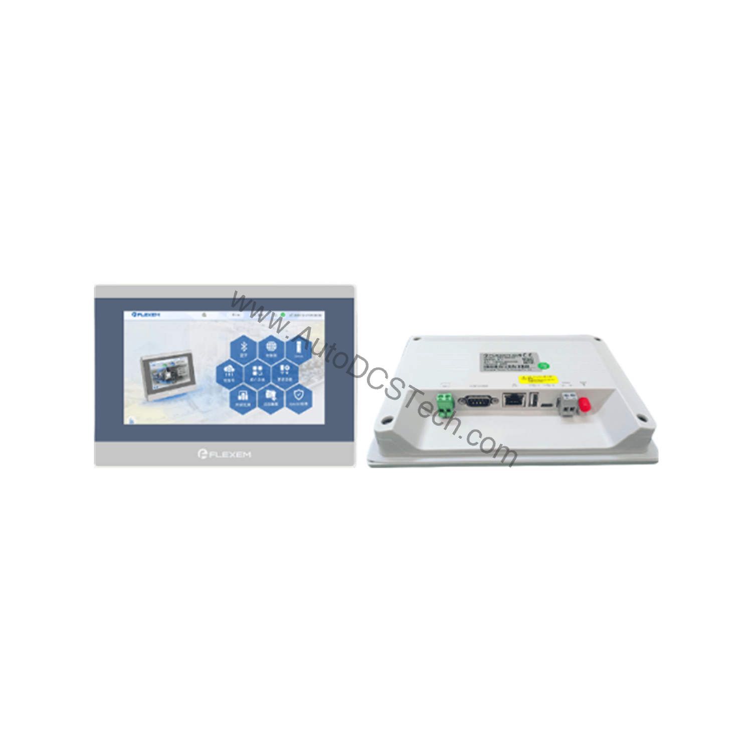 Figure 2: Technical layout and connection details for the Flexem FE7370WE-4G industrial automation component.