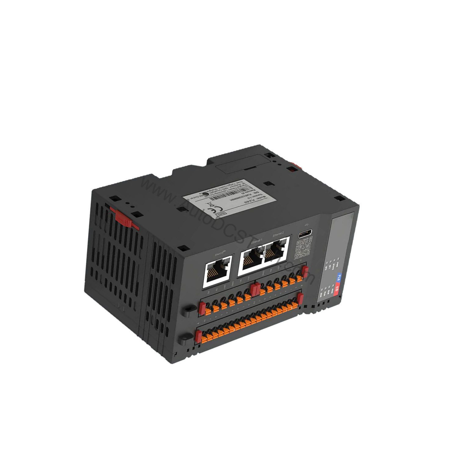 Figure 1: Front view of the Flexem FL8-E16-D industrial automation component showing its physical design and enclosure.