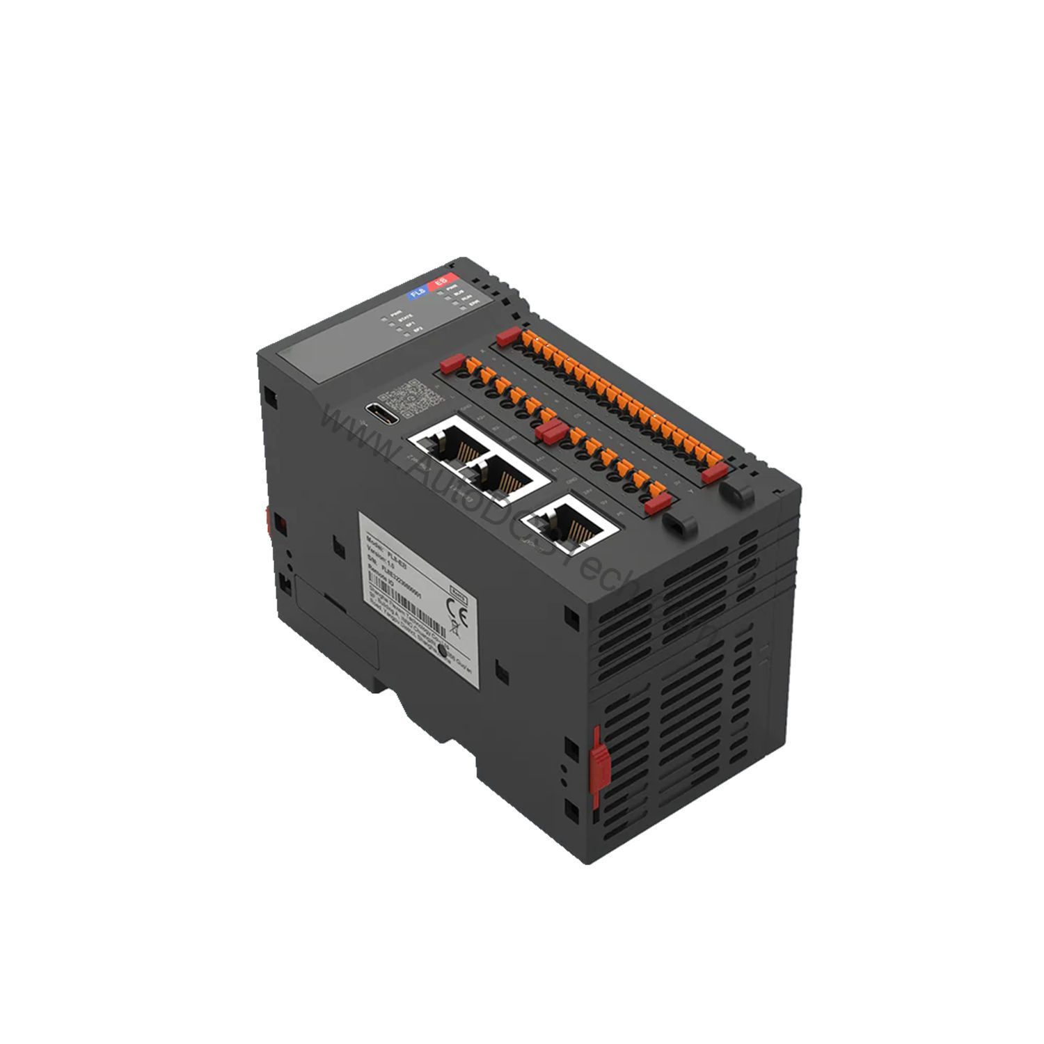Figure 1: Front view of the Flexem FL8-E8-D industrial automation component showing its physical design and enclosure.