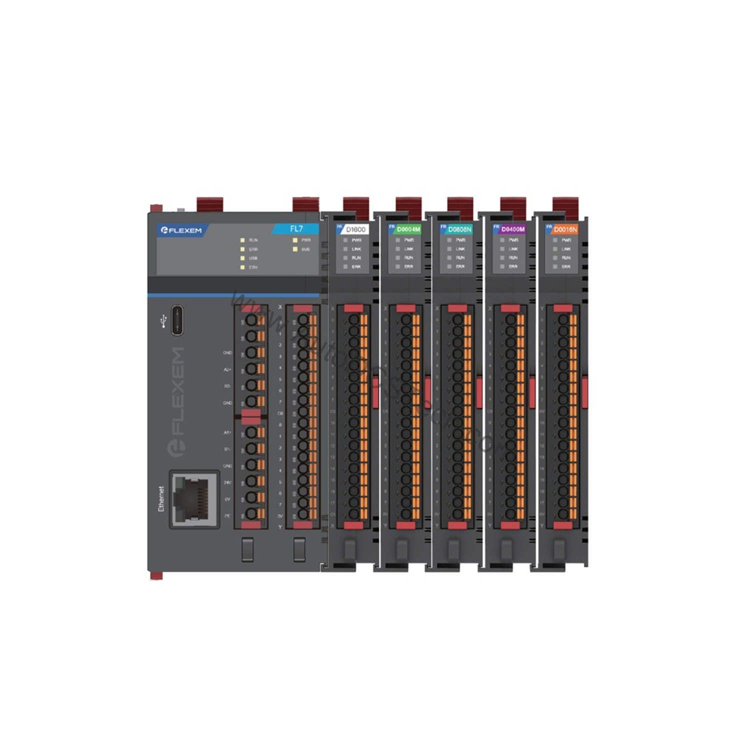Figure 1: Front view of the Flexem FR-T0400P industrial automation component showing its physical design and enclosure.