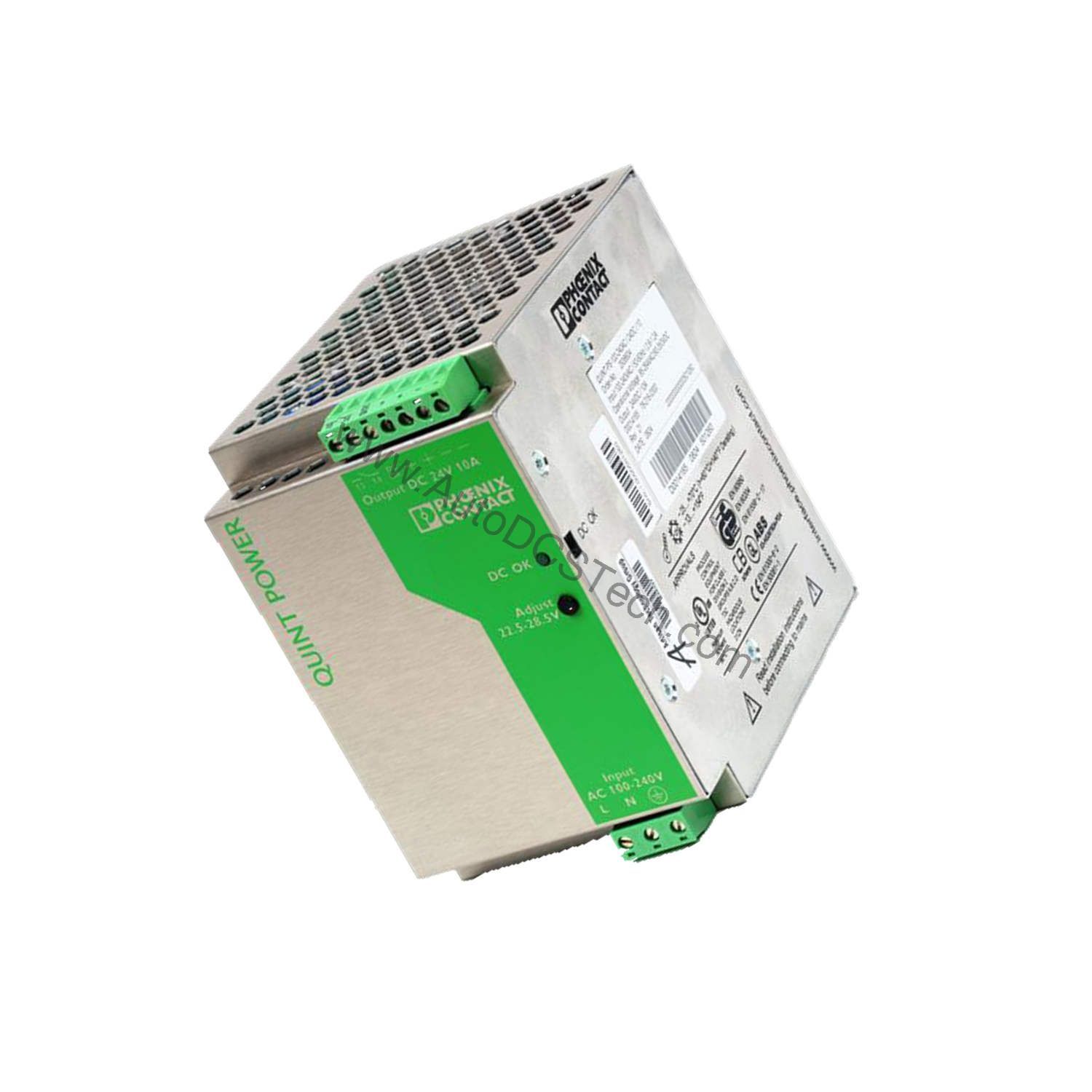 Figure 2: Technical layout and connection details for the Allen-Bradley QUINT-PS-100-240AC/24DC/10 industrial automation component.