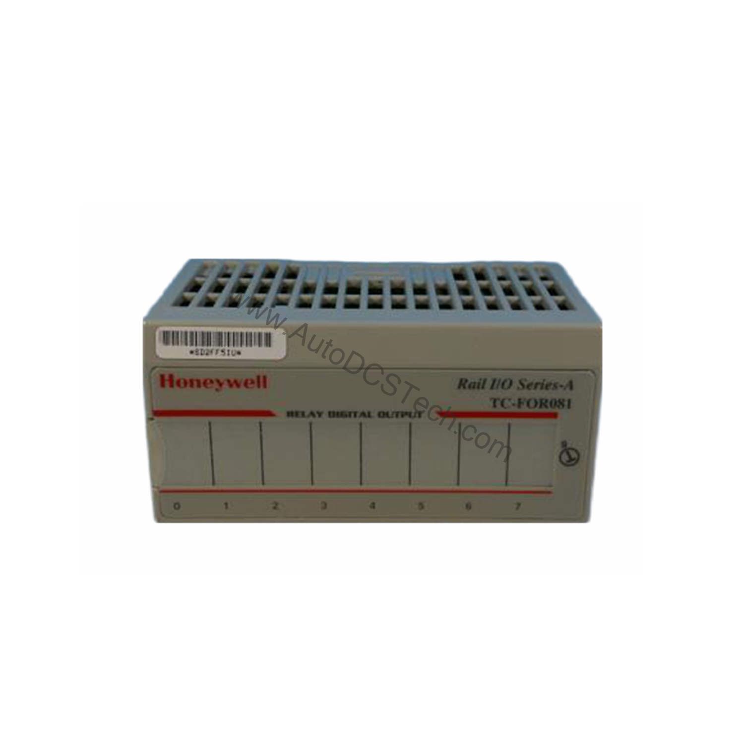 Figure 1: Front view of the Honeywell TC-FOR081 industrial automation component showing its physical design and enclosure.