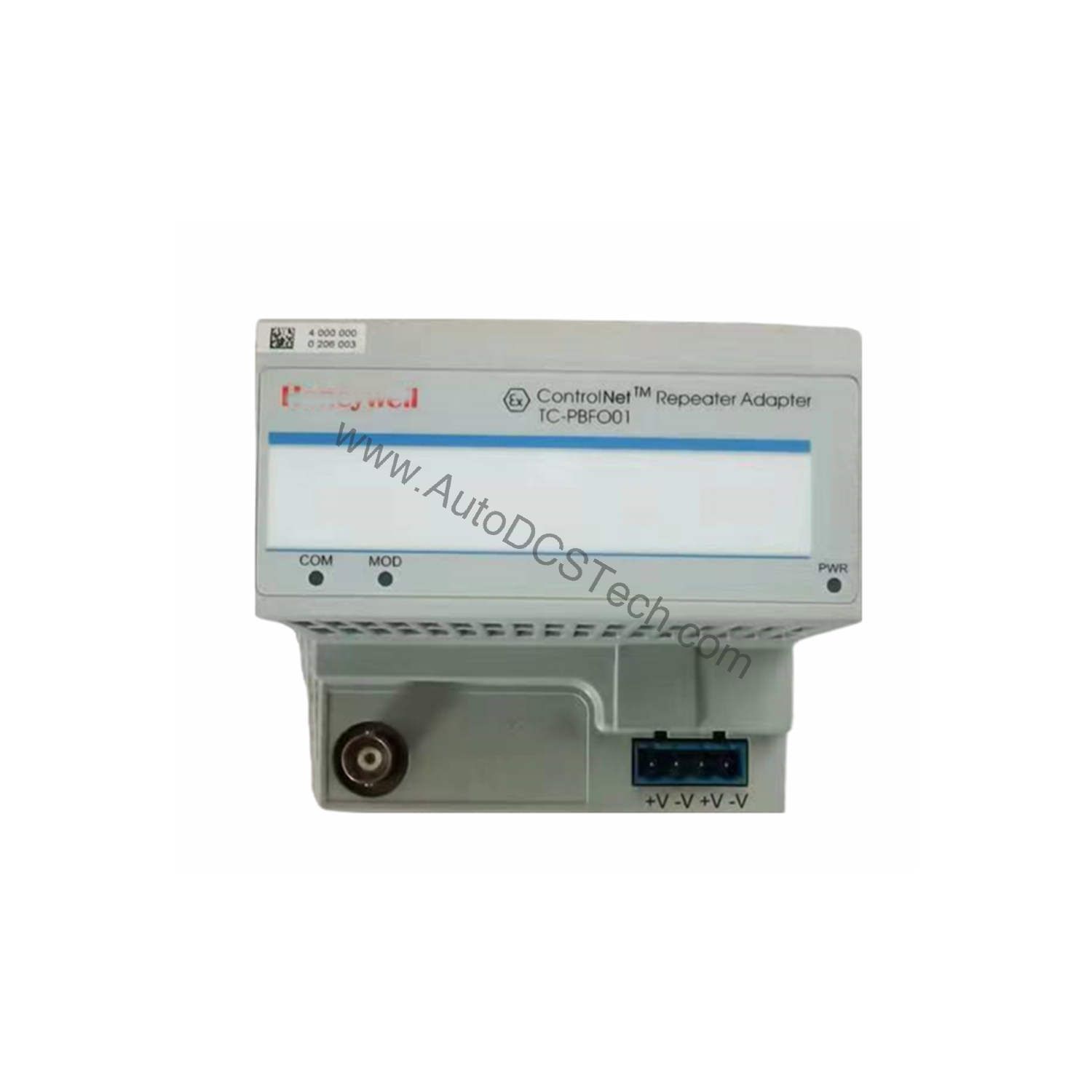 Figure 1: Front view of the Honeywell TC-PBFO01 industrial automation component showing its physical design and enclosure.
