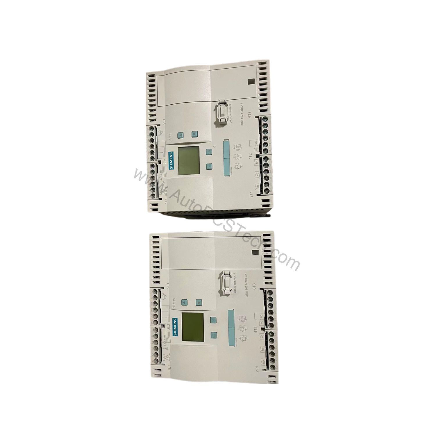 Figure 1: Front view of the Siemens 3RW4423-1BC44 industrial automation component showing its physical design and enclosure.