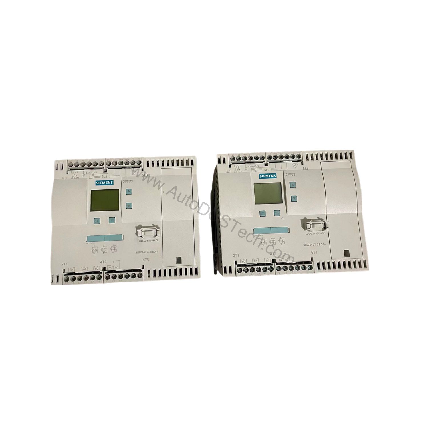 Figure 2: Technical layout and connection details for the Siemens 3RW4423-1BC44 industrial automation component.