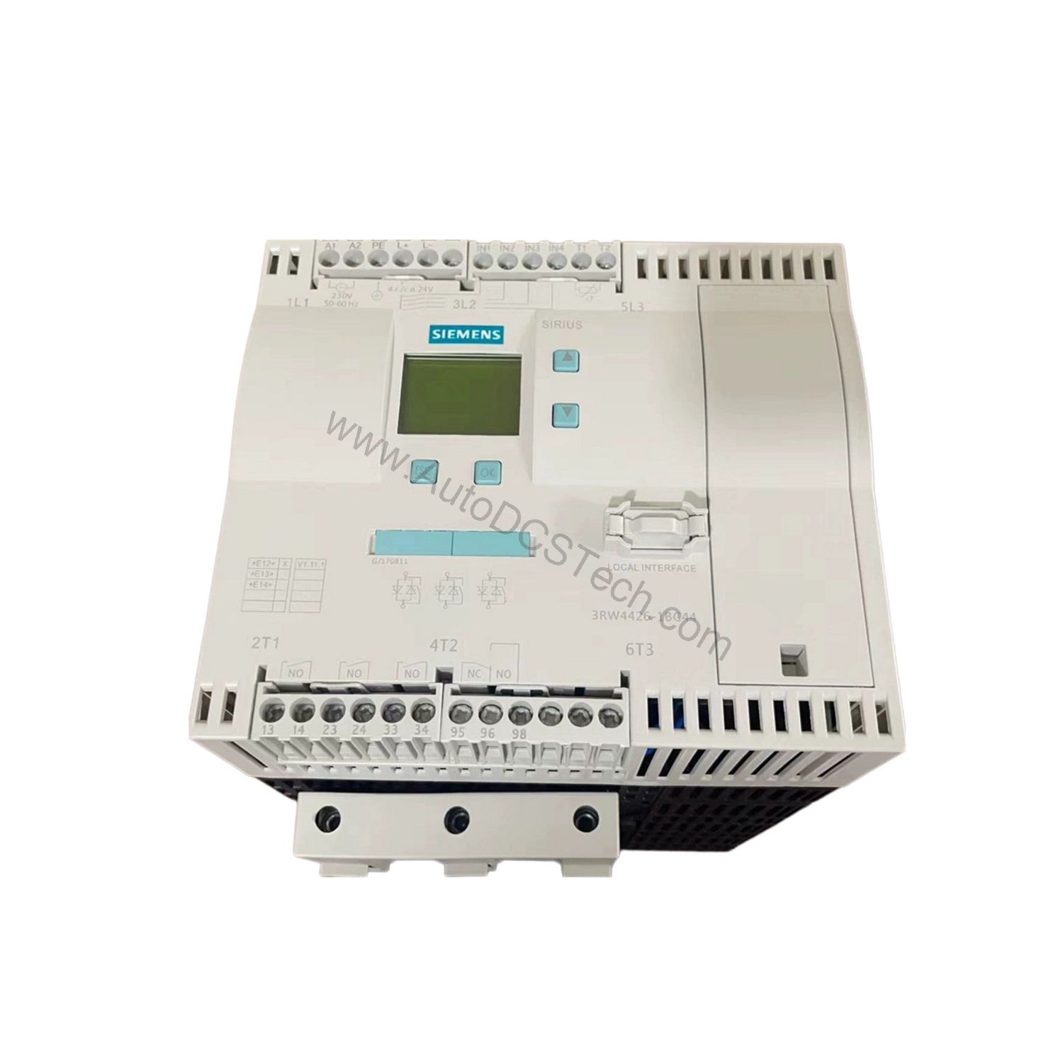 Figure 2: Technical layout and connection details for the Siemens 3RW4426-1BC44 industrial automation component.