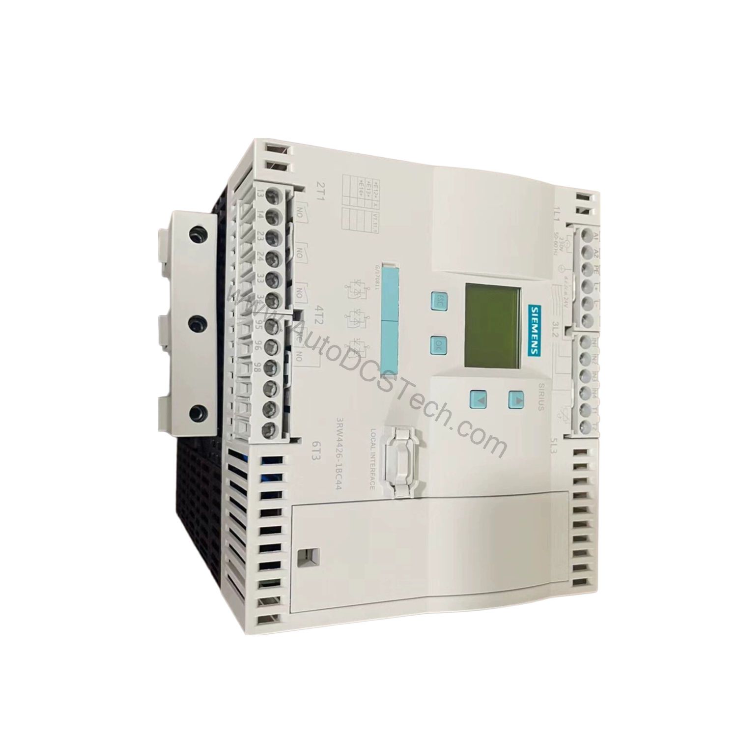 Figure 1: Front view of the Siemens 3RW4426-1BC44 industrial automation component showing its physical design and enclosure.