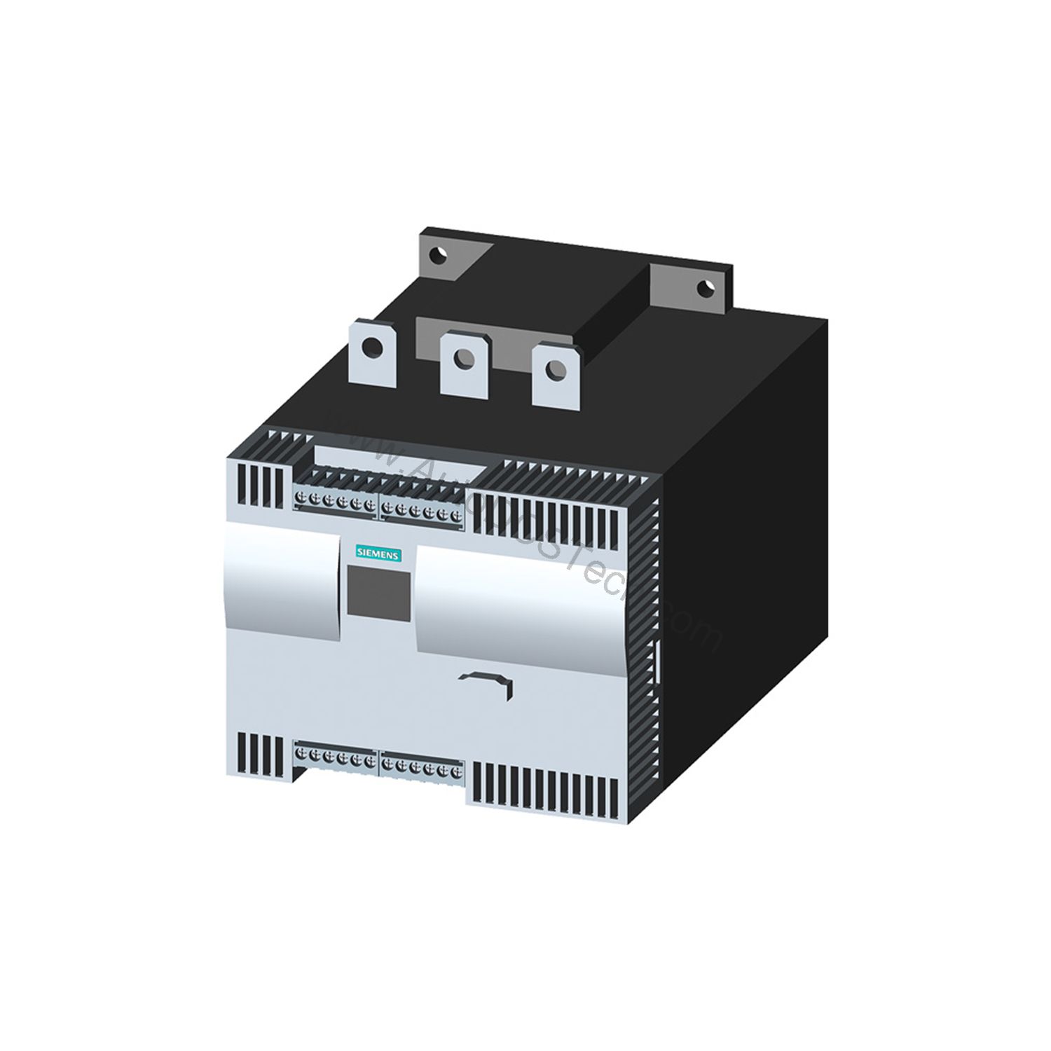 Figure 2: Technical layout and connection details for the Siemens 3RW4447-6BC44 industrial automation component.