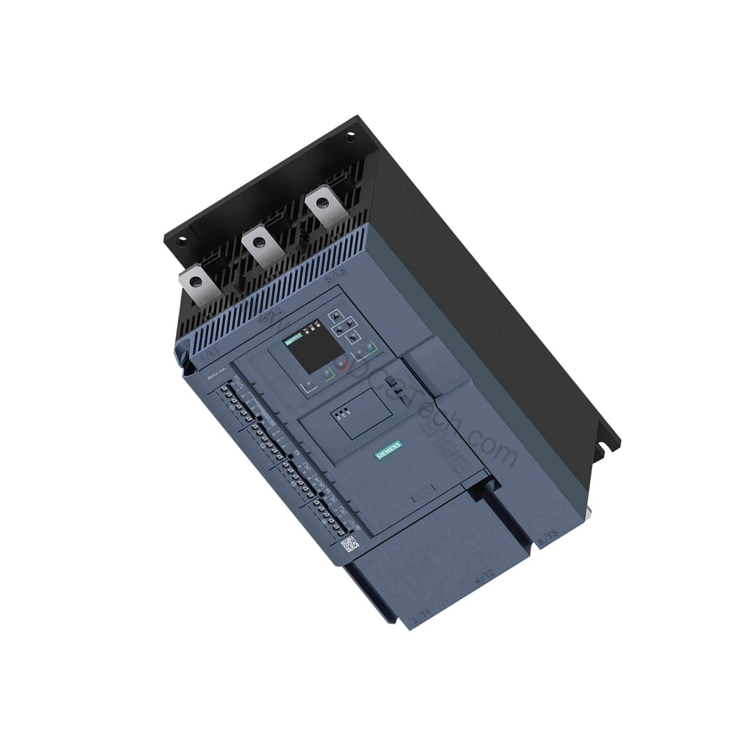 Figure 2: Technical layout and connection details for the Siemens 3RW5547-6HA14 industrial automation component.