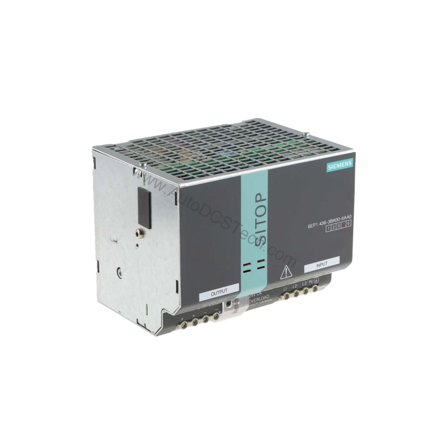 Figure 1: Front view of the Siemens 6EP1436-3BA00 industrial automation component showing its physical design and enclosure.