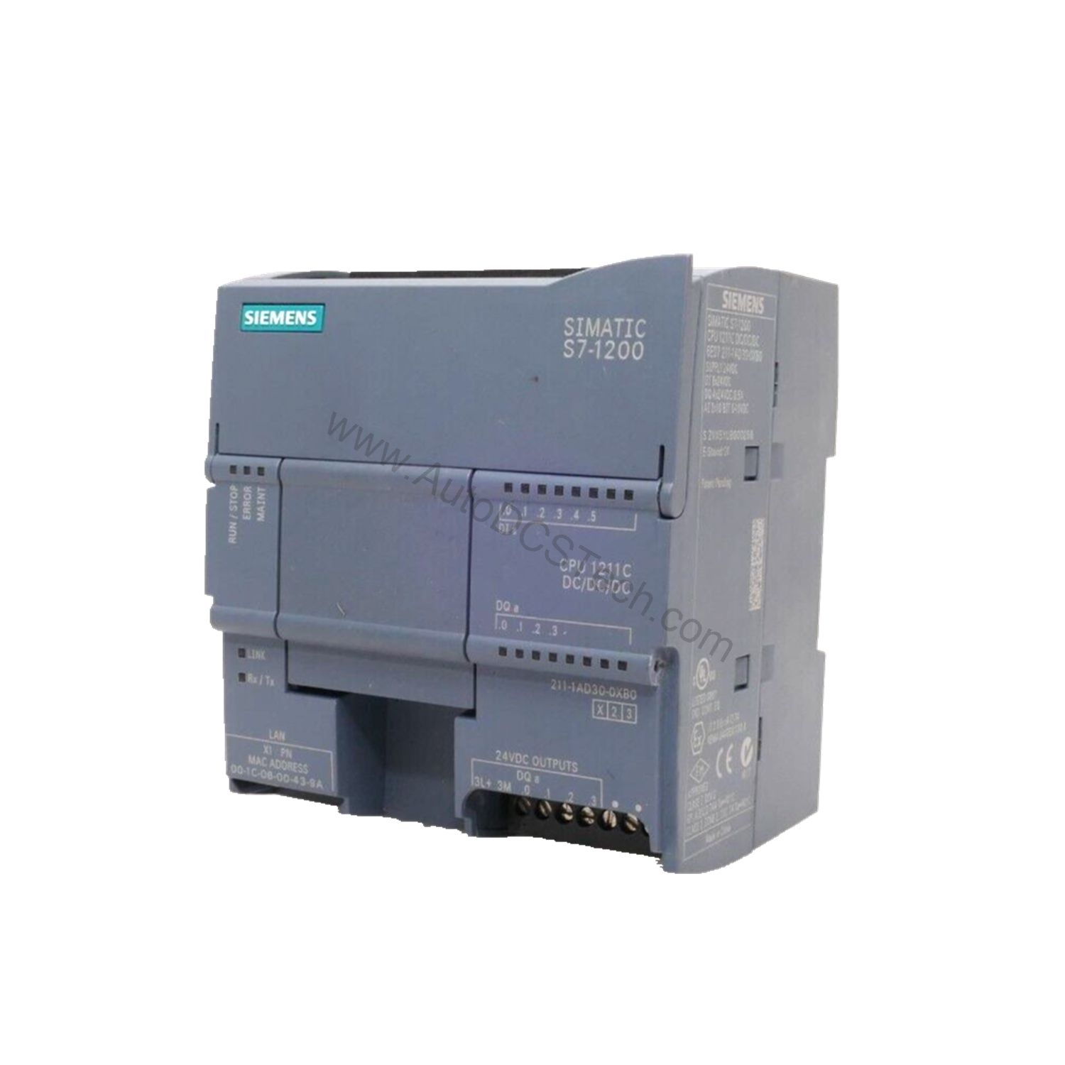 Figure 2: Technical layout and connection details for the Siemens 6ES7211-1BE40-0XB0 industrial automation component.
