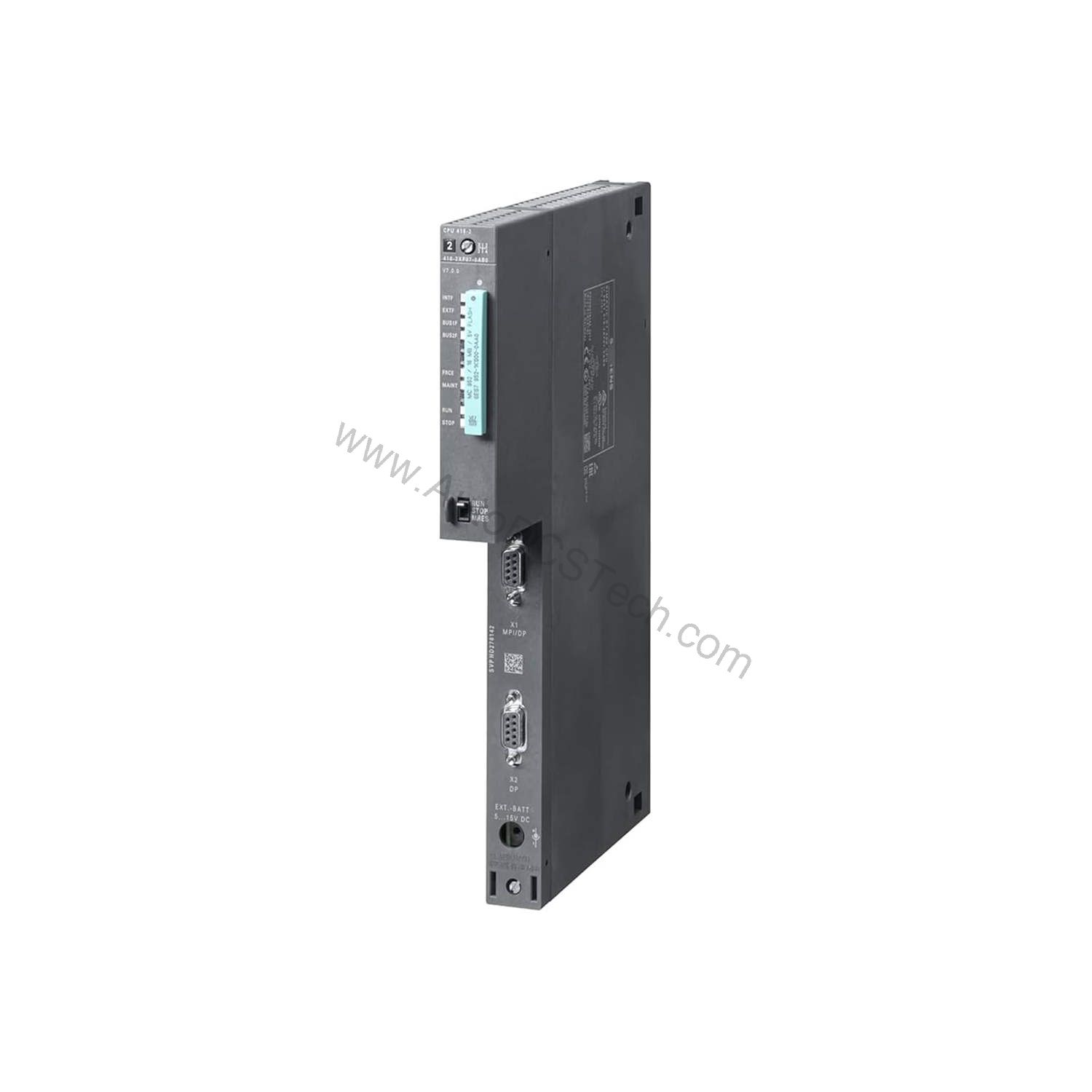 Figure 1: Front view of the Siemens 6ES7416-2XP07-0AB0 industrial automation component showing its physical design and enclosure.