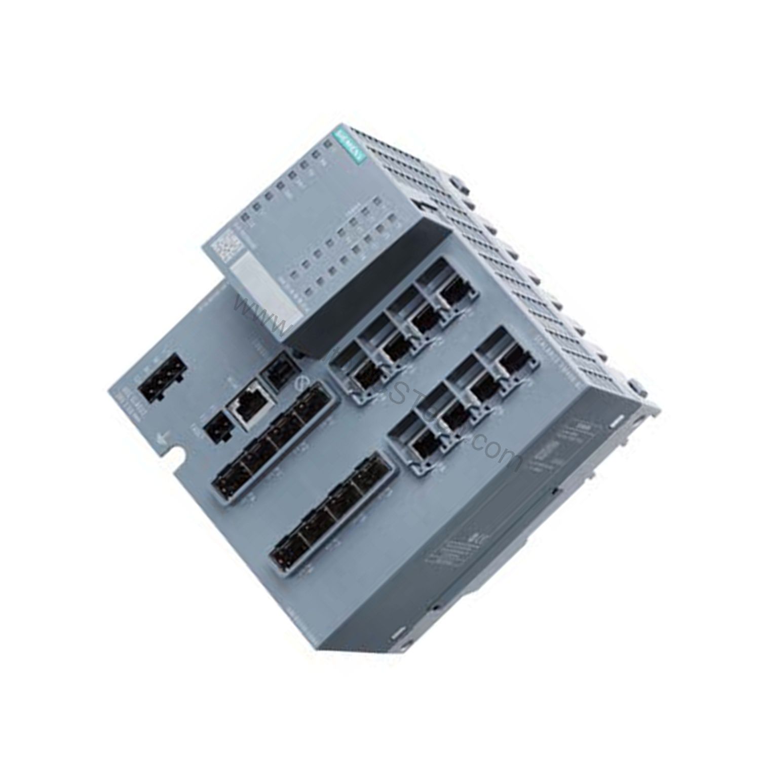 Figure 2: Technical layout and connection details for the Siemens 6GK5408-8GR00-2AM2 industrial automation component.