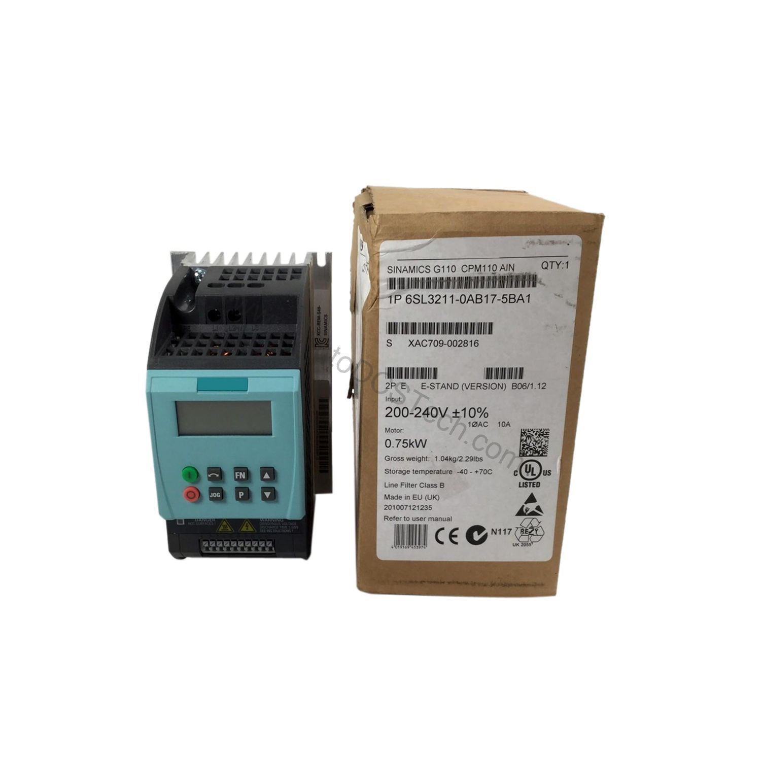 Figure 2: Technical layout and connection details for the Siemens 6SL3211-0AB17-5BA1 industrial automation component.
