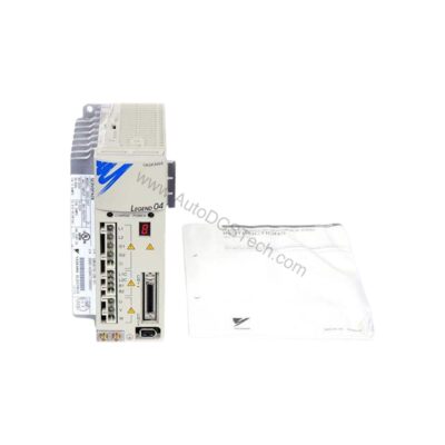Figure 1: Front view of the Yaskawa SGDG-04GT industrial automation component showing its physical design and enclosure.
