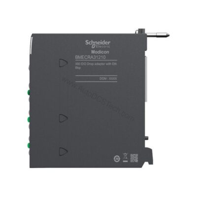 Figure 1: Front view of the Schneider Electric BMECRA31210 industrial automation component showing its physical design and enclosure.