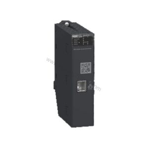 Figure 1: Front view of the Schneider Electric BMENUA0100 industrial automation component showing its physical design and enclosure.