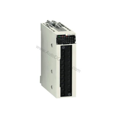 Figure 1: Front view of the Schneider Electric BMXDDO1612 industrial automation component showing its physical design and enclosure.