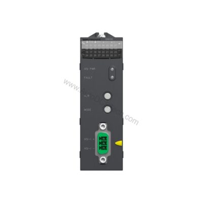 Figure 2: Technical layout and connection details for the Schneider Electric BMXEIA0100 industrial automation component.