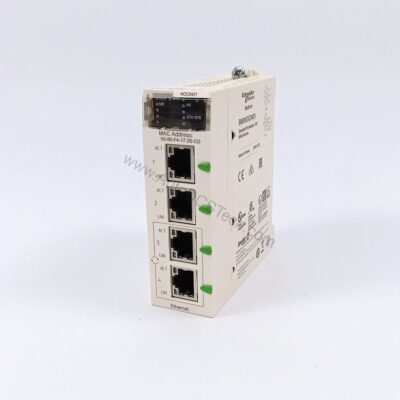 Figure 1: Front view of the Schneider Electric BMXNOR0200 industrial automation component showing its physical design and enclosure.