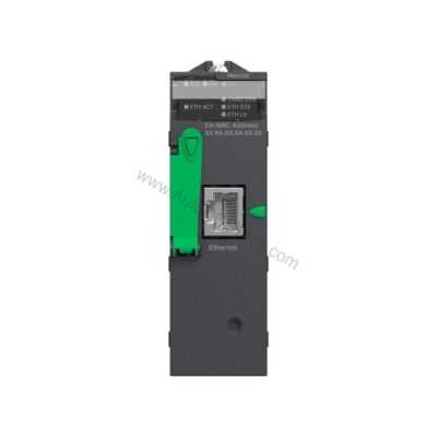 Figure 2: Technical layout and connection details for the Schneider Electric BMXPRA0100 industrial automation component.