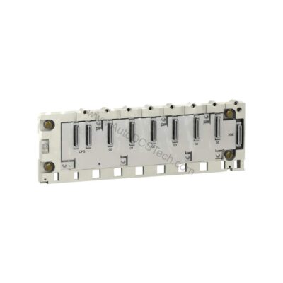 Figure 1: Front view of the Schneider Electric BMXXBP0400 industrial automation component showing its physical design and enclosure.