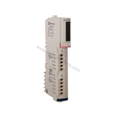 Figure 1: Front view of the Schneider Electric STBDAI5230 industrial automation component showing its physical design and enclosure.