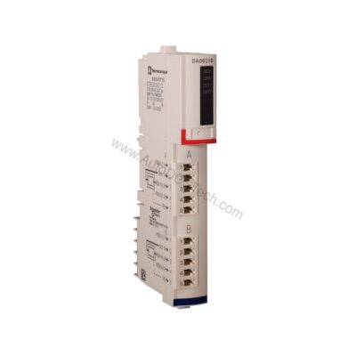 Figure 1: Front view of the Schneider Electric STBDAO8210 industrial automation component showing its physical design and enclosure.
