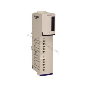 Figure 1: Front view of the Schneider Electric STBDRA3290 industrial automation component showing its physical design and enclosure.