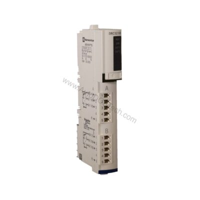 Figure 1: Front view of the Schneider Electric STBDRC3210 industrial automation component showing its physical design and enclosure.