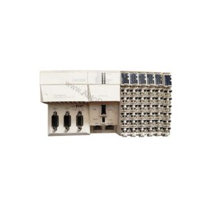 Figure 2: Technical layout and connection details for the Schneider Electric LMC058LF42 industrial automation component.