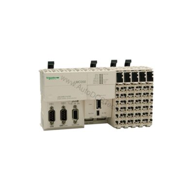 Figure 1: Front view of the Schneider Electric LMC058LF42S0 industrial automation component showing its physical design and enclosure.