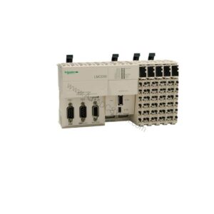 Figure 2: Technical layout and connection details for the Schneider Electric LMC058LF42S0 industrial automation component.