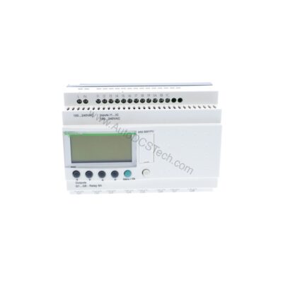 Figure 1: Front view of the Schneider Electric SR2B201FU industrial automation component showing its physical design and enclosure.