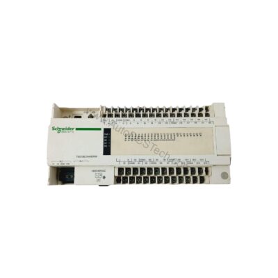 Figure 1: Front view of the Schneider Electric TM218LDA40DRN industrial automation component showing its physical design and enclosure.