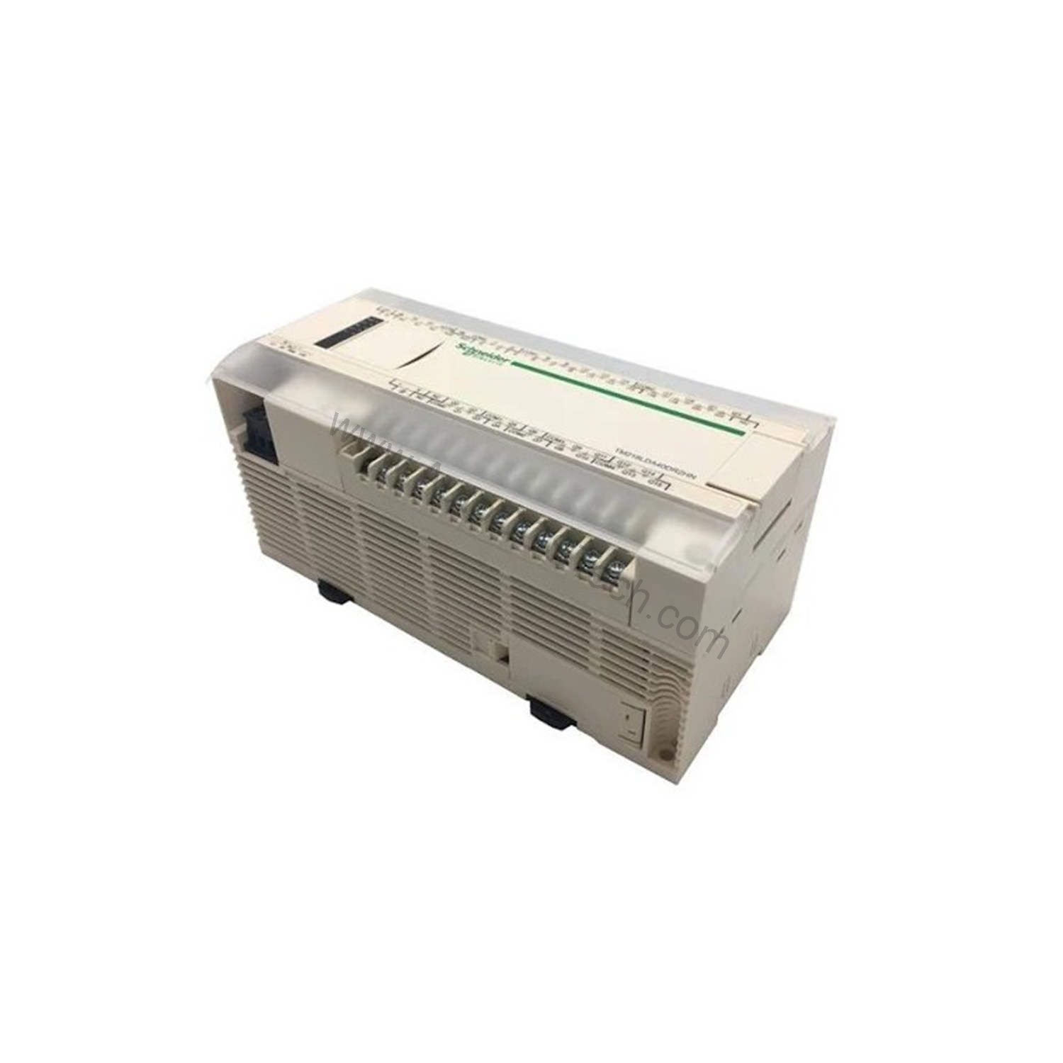 Figure 1: Front view of the Schneider Electric TM218LDA40DR2HN industrial automation component showing its physical design and enclosure.