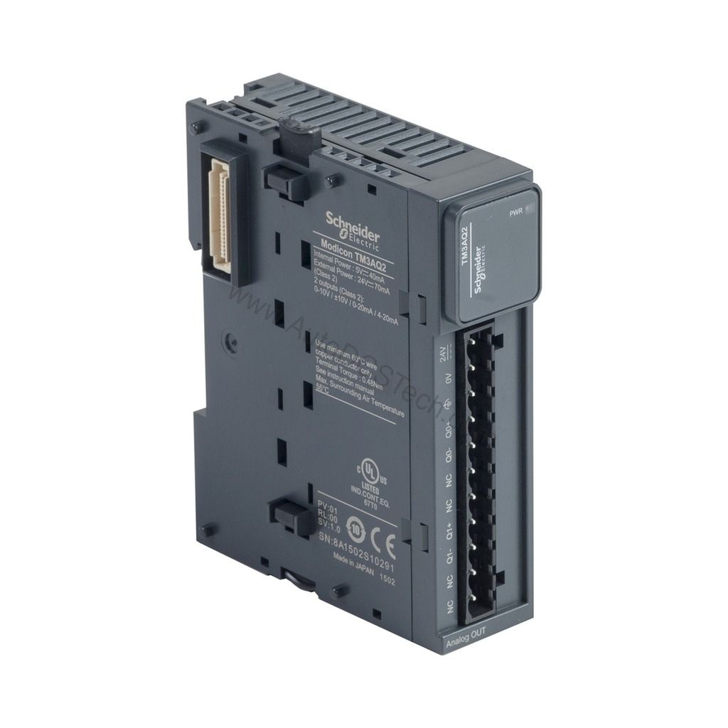 Figure 1: Front view of the Schneider Electric TM3AQ2 industrial automation component showing its physical design and enclosure.
