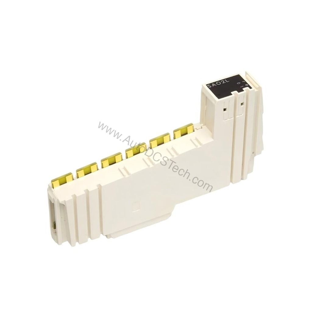 Figure 1: Front view of the Schneider Electric TM5SAO4L industrial automation component showing its physical design and enclosure.