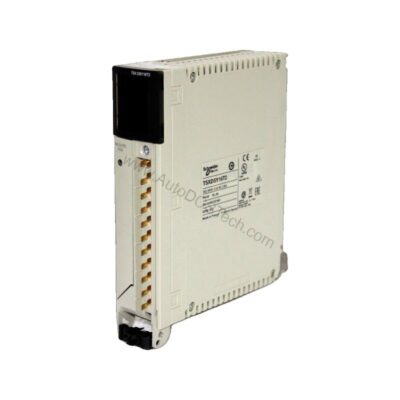Figure 1: Front view of the Schneider Electric TSXDSY08T2 industrial automation component showing its physical design and enclosure.