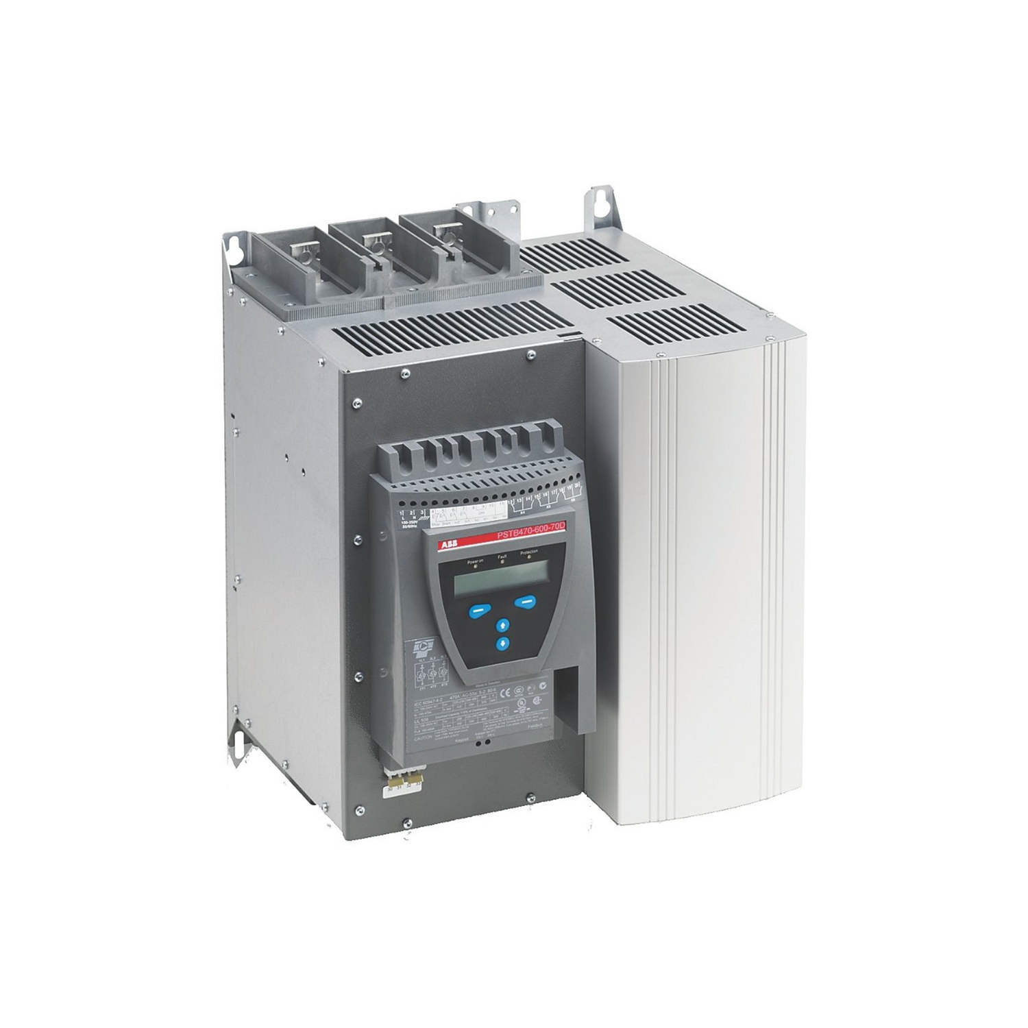 Figure 1: Front view of the ABB PSTB470-600-70 Switch showing its physical design and enclosure.