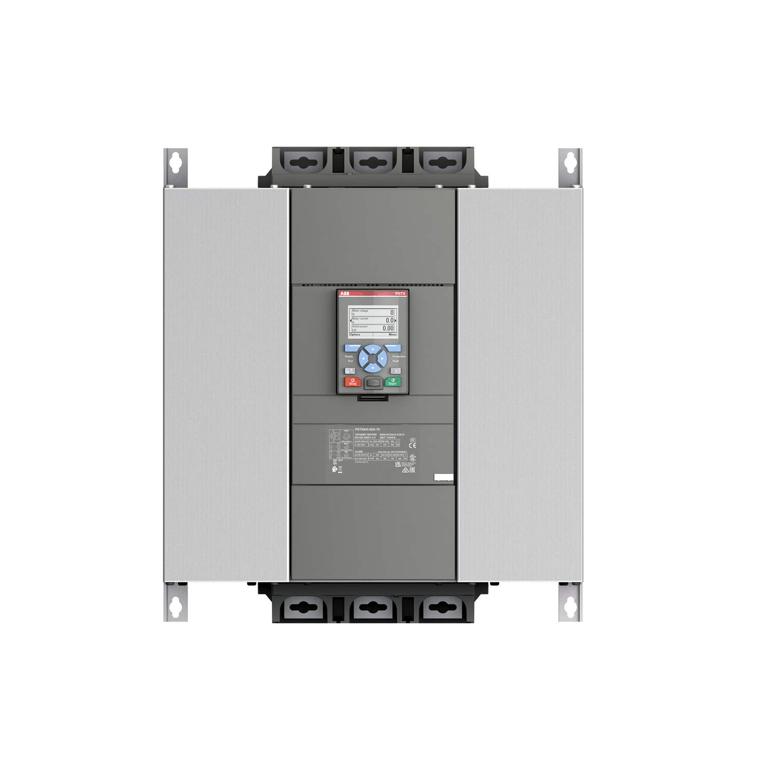 Figure 1: Front view of the ABB PSTB840-600-70 Switch showing its physical design and enclosure.
